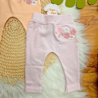 Kit 3 Calças - Galinhos de Flores - Amarelo, Salmão e Rosa